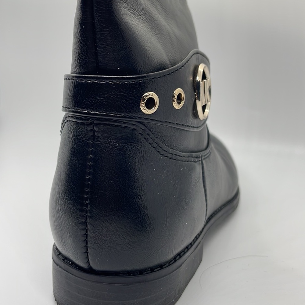👢 EUC 👢 Michael Kors Emma Derby Black Faux Leather Boots girls with box - Picture 7 of 16